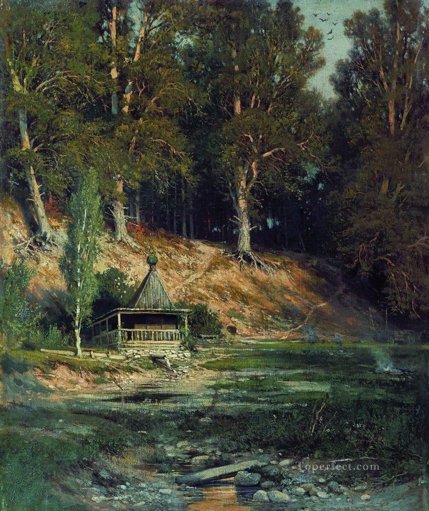 the chapel in forest 1893 classical landscape Ivan Ivanovich trees Oil Paintings
